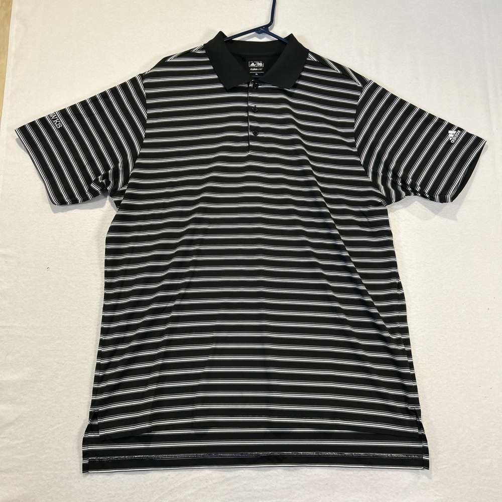 Adidas Golf Polo Shirt Mens XL Black Climalite Striped Short Sleeve Redhawks